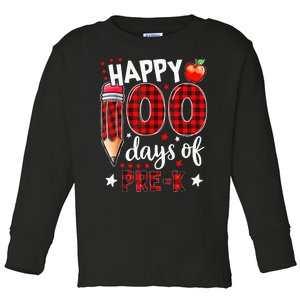 Buffalo Plaid 100 Days Of Pre K funny Teacher lovers Toddler Long Sleeve Shirt