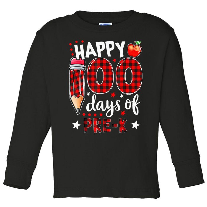 Buffalo Plaid 100 Days Of Pre K funny Teacher lovers Toddler Long Sleeve Shirt