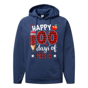 Buffalo Plaid 100 Days Of Pre K 100th Day Of School Teacher Performance Fleece Hoodie