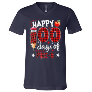 Buffalo Plaid 100 Days Of Pre K 100th Day Of School Teacher V-Neck T-Shirt