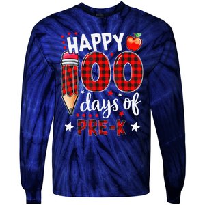 Buffalo Plaid 100 Days Of Pre K 100th Day Of School Teacher Tie-Dye Long Sleeve Shirt