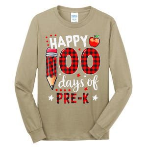 Buffalo Plaid 100 Days Of Pre K 100th Day Of School Teacher Tall Long Sleeve T-Shirt