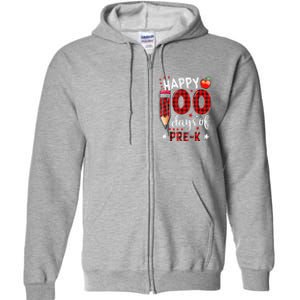 Buffalo Plaid 100 Days Of Pre K 100th Day Of School Teacher Full Zip Hoodie