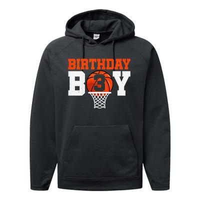 Basketball player 3 Years Old Basketball 3rd Bday Performance Fleece Hoodie