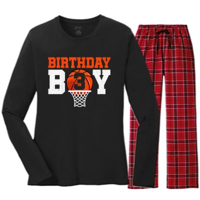 Basketball player 3 Years Old Basketball 3rd Bday Women's Long Sleeve Flannel Pajama Set 