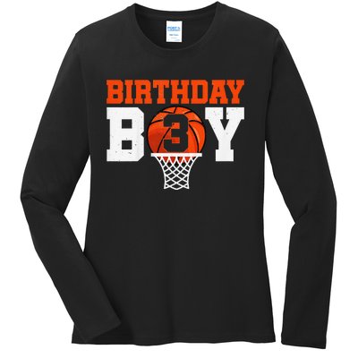 Basketball player 3 Years Old Basketball 3rd Bday Ladies Long Sleeve Shirt