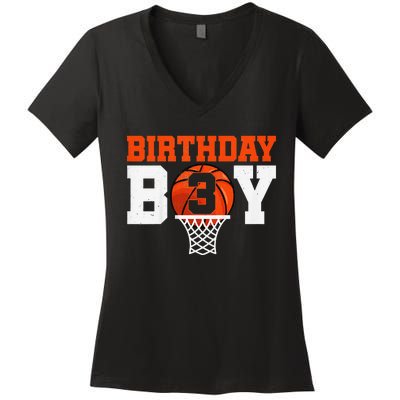 Basketball player 3 Years Old Basketball 3rd Bday Women's V-Neck T-Shirt