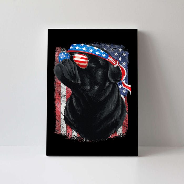 Black Pug 4th of July Dog Mom Dog Dad USA Flag Funny Pug Canvas