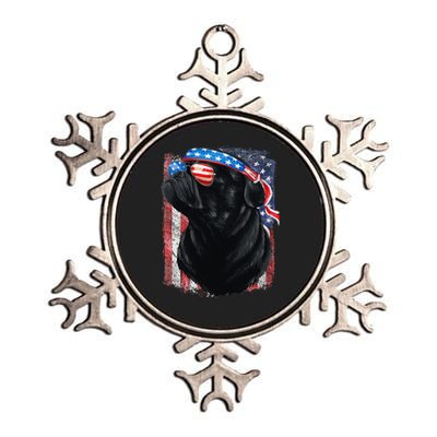 Black Pug 4th of July Dog Mom Dog Dad USA Flag Funny Pug Metallic Star Ornament