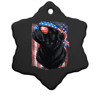 Black Pug 4th of July Dog Mom Dog Dad USA Flag Funny Pug Ceramic Star Ornament