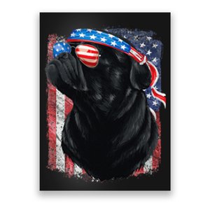 Black Pug 4th of July Dog Mom Dog Dad USA Flag Funny Pug Poster