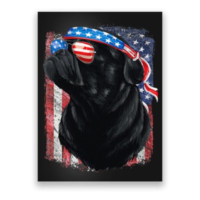 Black Pug 4th of July Dog Mom Dog Dad USA Flag Funny Pug Poster