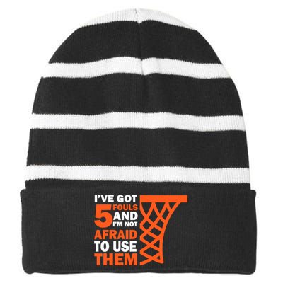 Basketball Player 5 Fouls - Hoops Baller Basketball Striped Beanie with Solid Band