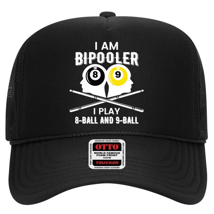 Bipooler Play 8 Ball And 9 Ball Pool Player High Crown Mesh Back Trucker Hat