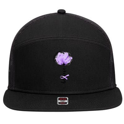 Believe Prematurity Awareness Purple Ribbon Flower Lovers Gift 7 Panel Mesh Trucker Snapback Hat