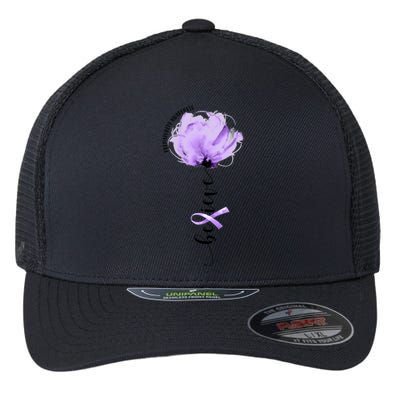 Believe Prematurity Awareness Purple Ribbon Flower Lovers Gift Flexfit Unipanel Trucker Cap