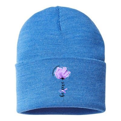 Believe Prematurity Awareness Purple Ribbon Flower Lovers Gift Sustainable Knit Beanie