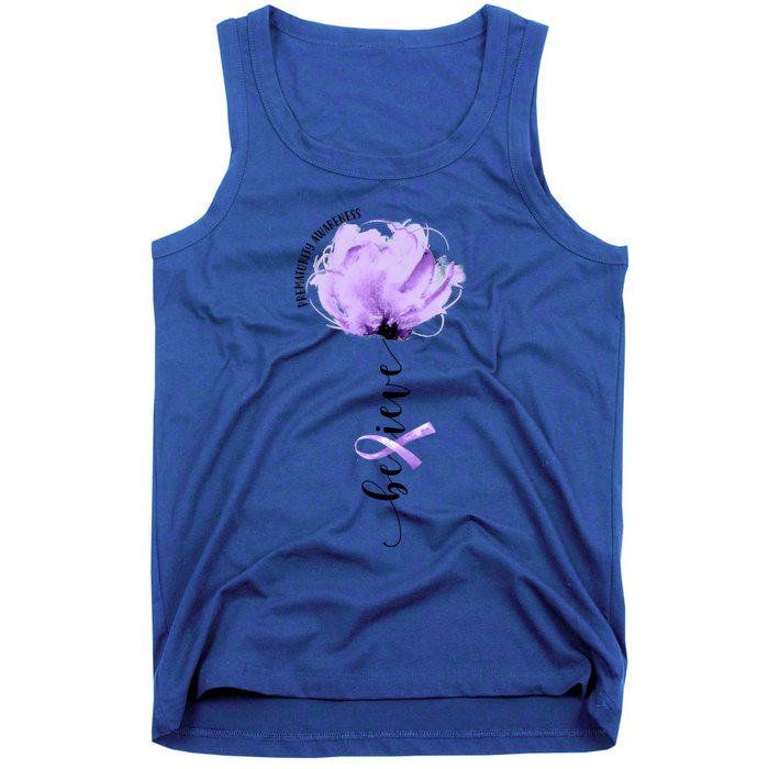 Believe Prematurity Awareness Purple Ribbon Flower Lovers Gift Tank Top