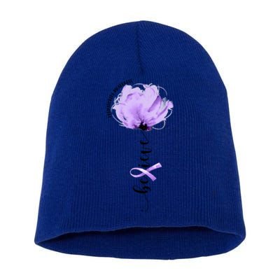 Believe Prematurity Awareness Purple Ribbon Flower Lovers Gift Short Acrylic Beanie