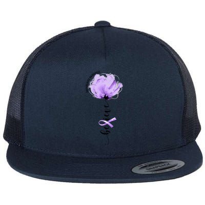 Believe Prematurity Awareness Purple Ribbon Flower Lovers Gift Flat Bill Trucker Hat