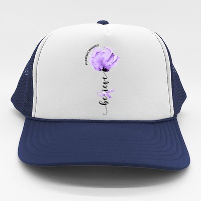 Believe Prematurity Awareness Purple Ribbon Flower Lovers Gift Trucker Hat