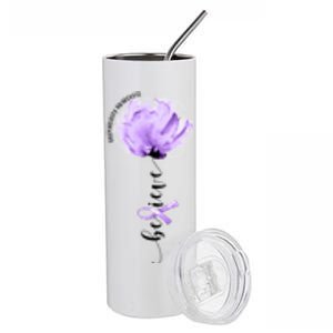 Believe Prematurity Awareness Purple Ribbon Flower Lovers Gift Stainless Steel Tumbler