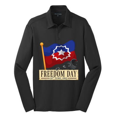 Black Proud African American for Juneteenth Flag Silk Touch Performance Long Sleeve Polo