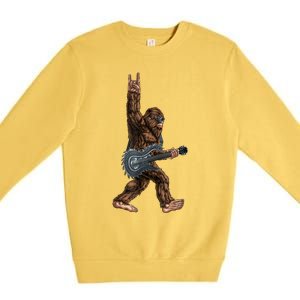 Bigfoot Playing A Dragon Guitar Rock On Sasquatch Big Foot Premium Crewneck Sweatshirt