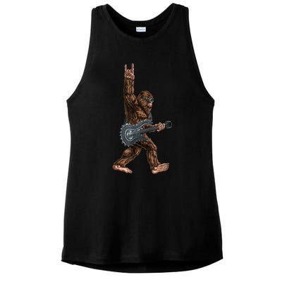 Bigfoot Playing A Dragon Guitar Rock On Sasquatch Big Foot Ladies PosiCharge Tri-Blend Wicking Tank