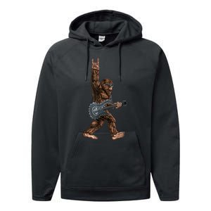 Bigfoot Playing A Dragon Guitar Rock On Sasquatch Big Foot Performance Fleece Hoodie