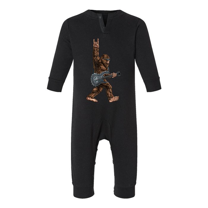 Bigfoot Playing A Dragon Guitar Rock On Sasquatch Big Foot Infant Fleece One Piece