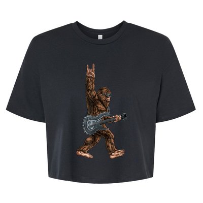 Bigfoot Playing A Dragon Guitar Rock On Sasquatch Big Foot Bella+Canvas Jersey Crop Tee