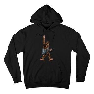 Bigfoot Playing A Dragon Guitar Rock On Sasquatch Big Foot Hoodie