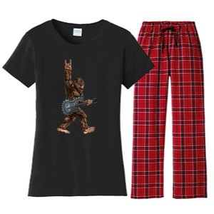 Bigfoot Playing A Dragon Guitar Rock On Sasquatch Big Foot Women's Flannel Pajama Set