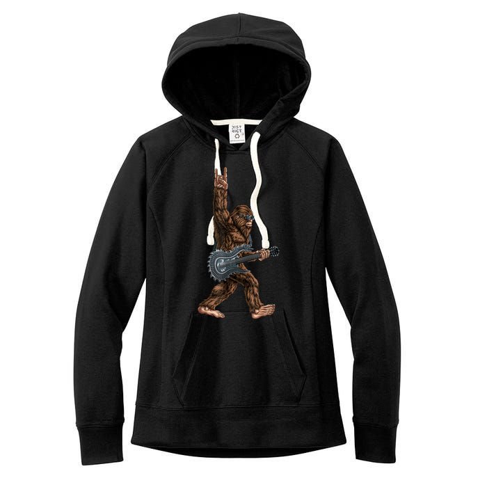 Bigfoot Playing A Dragon Guitar Rock On Sasquatch Big Foot Women's Fleece Hoodie