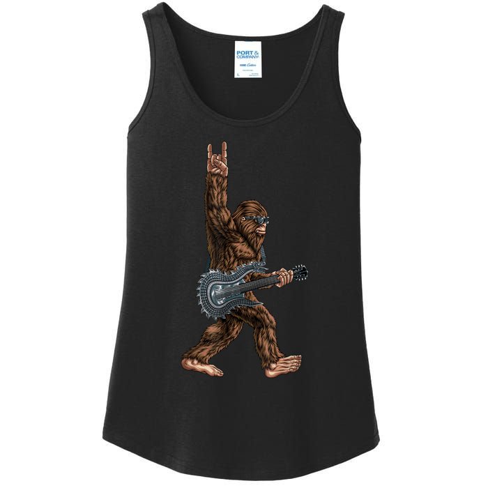 Bigfoot Playing A Dragon Guitar Rock On Sasquatch Big Foot Ladies Essential Tank