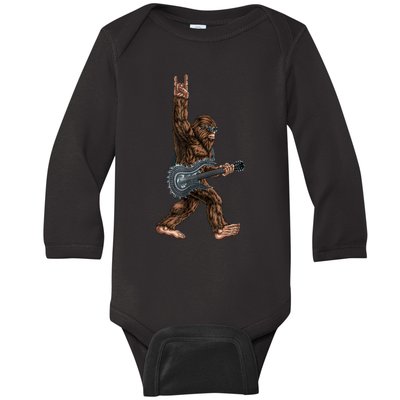 Bigfoot Playing A Dragon Guitar Rock On Sasquatch Big Foot Baby Long Sleeve Bodysuit