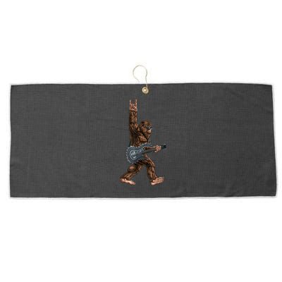 Bigfoot Playing A Dragon Guitar Rock On Sasquatch Big Foot Large Microfiber Waffle Golf Towel