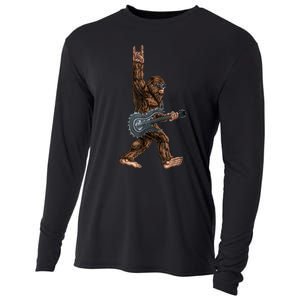 Bigfoot Playing A Dragon Guitar Rock On Sasquatch Big Foot Cooling Performance Long Sleeve Crew