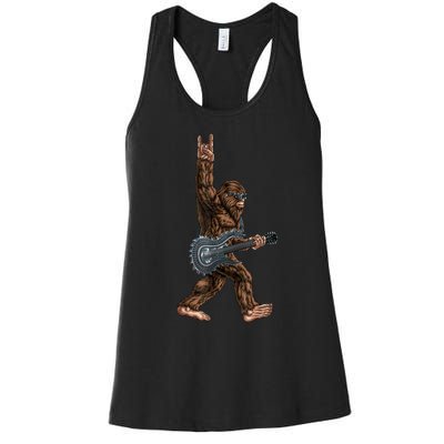 Bigfoot Playing A Dragon Guitar Rock On Sasquatch Big Foot Women's Racerback Tank