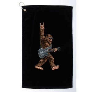 Bigfoot Playing A Dragon Guitar Rock On Sasquatch Big Foot Platinum Collection Golf Towel