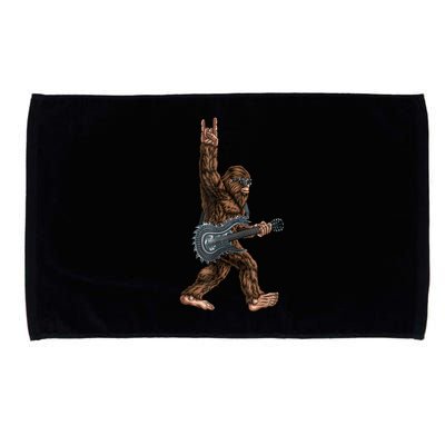 Bigfoot Playing A Dragon Guitar Rock On Sasquatch Big Foot Microfiber Hand Towel