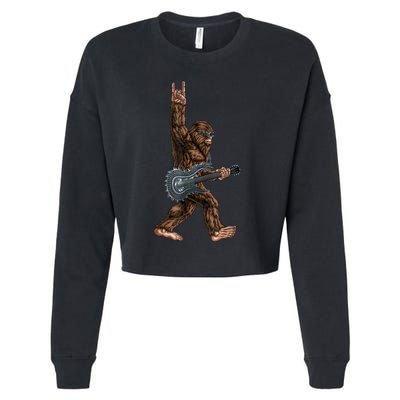 Bigfoot Playing A Dragon Guitar Rock On Sasquatch Big Foot Cropped Pullover Crew