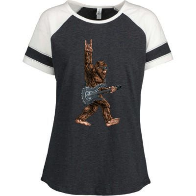 Bigfoot Playing A Dragon Guitar Rock On Sasquatch Big Foot Enza Ladies Jersey Colorblock Tee