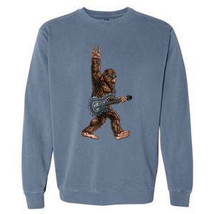 Bigfoot Playing A Dragon Guitar Rock On Sasquatch Big Foot Garment-Dyed Sweatshirt