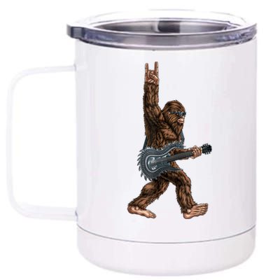 Bigfoot Playing A Dragon Guitar Rock On Sasquatch Big Foot 12 oz Stainless Steel Tumbler Cup