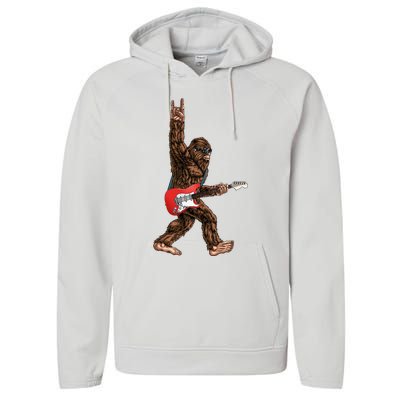 Bigfoot Playing A Electric Guitar Rock On Sasquatch Big Foot Performance Fleece Hoodie