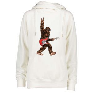 Bigfoot Playing A Electric Guitar Rock On Sasquatch Big Foot Womens Funnel Neck Pullover Hood