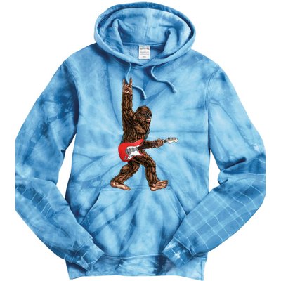 Bigfoot Playing A Electric Guitar Rock On Sasquatch Big Foot Tie Dye Hoodie