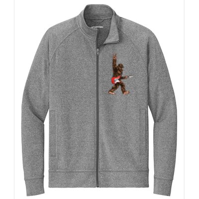 Bigfoot Playing A Electric Guitar Rock On Sasquatch Big Foot Stretch Full-Zip Cadet Jacket